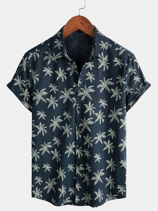 Chemise Hawaïenne Palmiers Bleu Marine