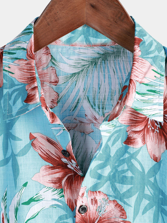 Camisa Hawaiana Hibisco Azul