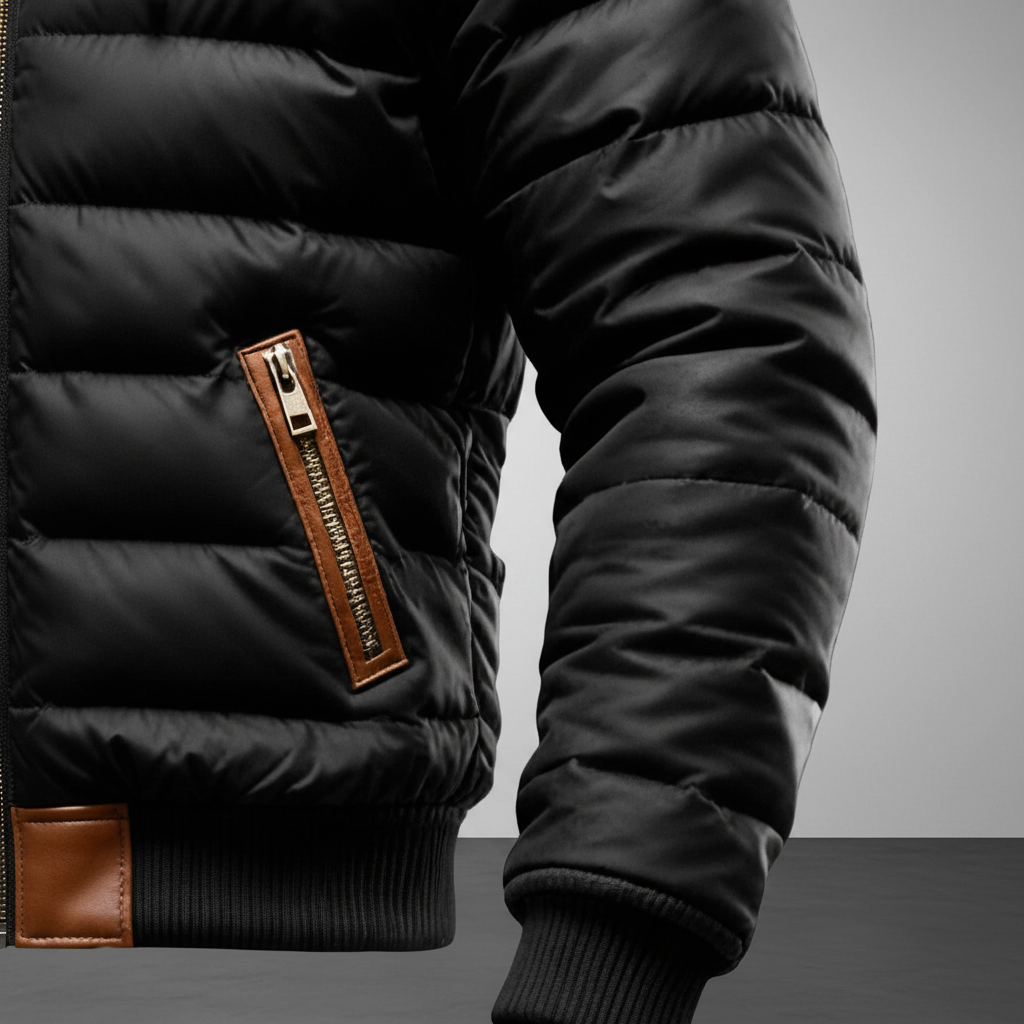 Detalle mejorado del bolsillo y manga de la chaqueta con fondo moderno
