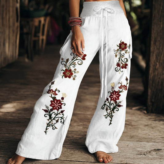 Pantalones Casuales Florales de Tiro Alto