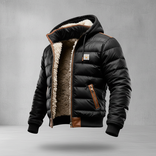 Imagen mejorada de la chaqueta acolchada con fondo moderno