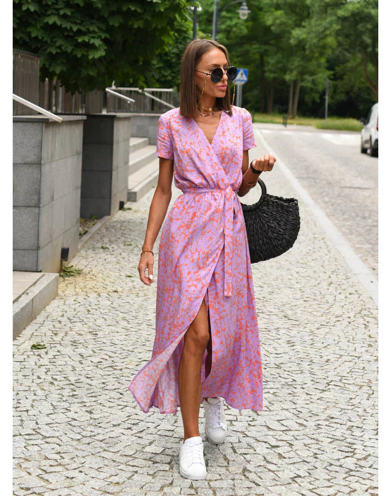 Robe midi fleurie rose