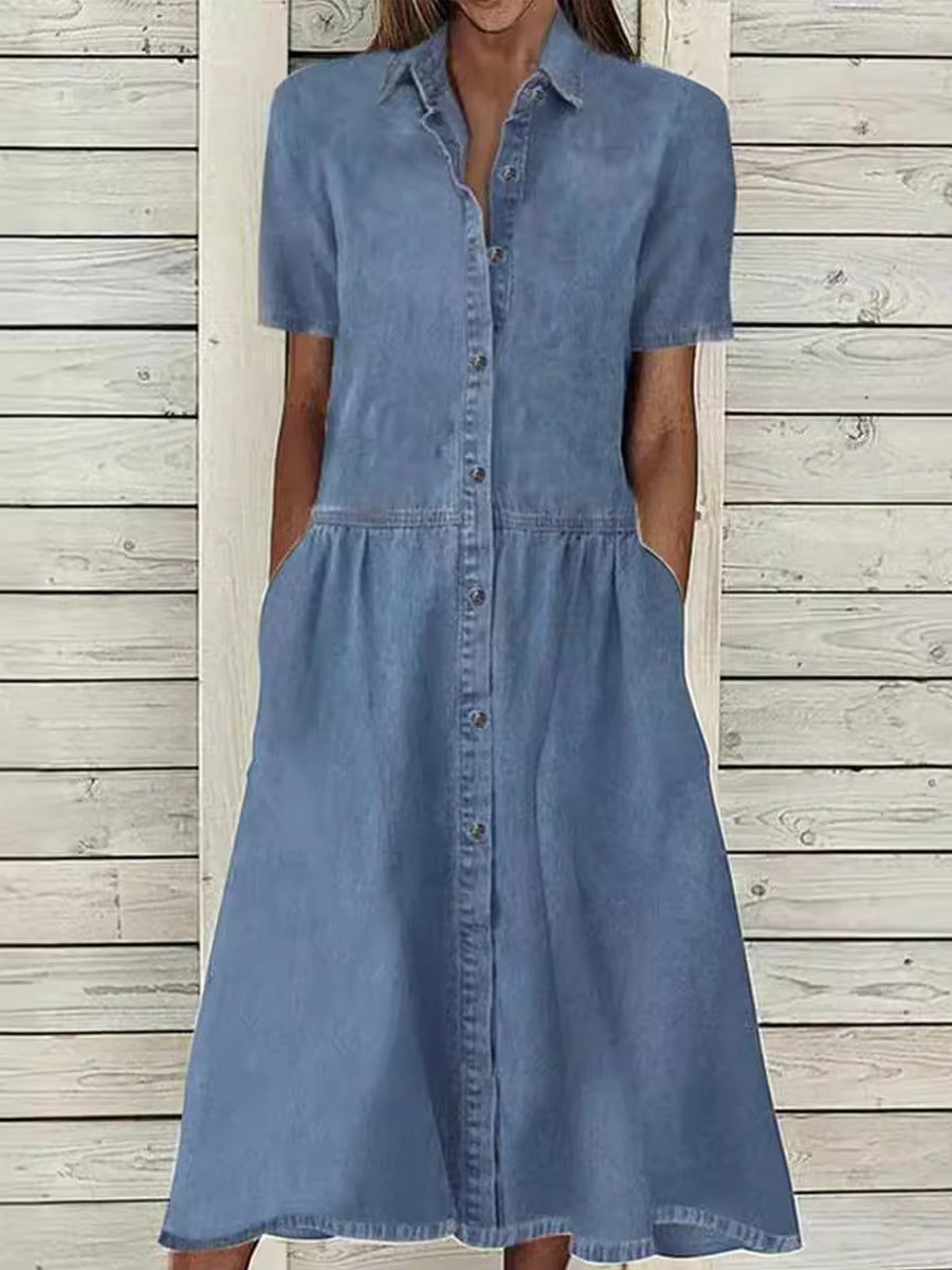 Carol | Vestido de denim de mangas cortas