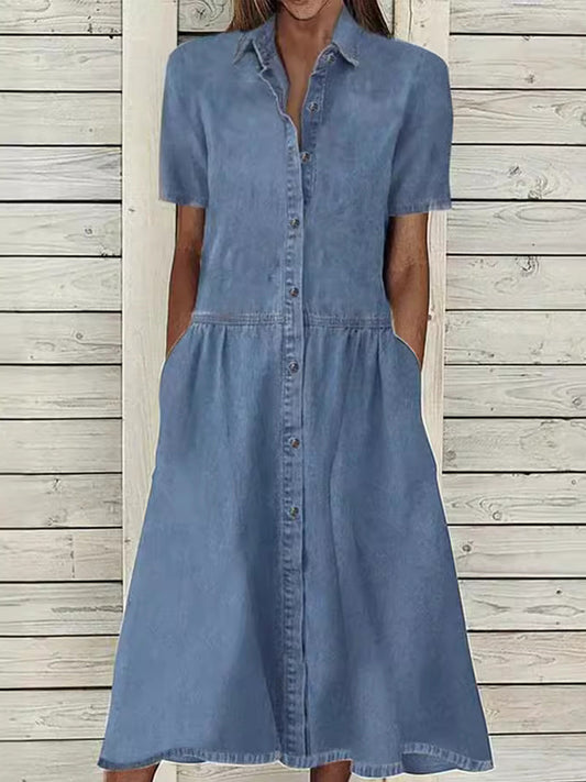 Carol | Vestido de denim de mangas cortas