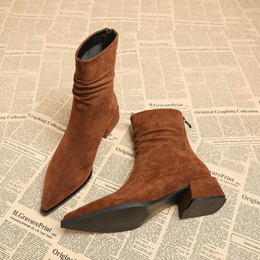 Botas De Mujer Con Punta Puntiaguda Y Cómodo Tacón Bloque.