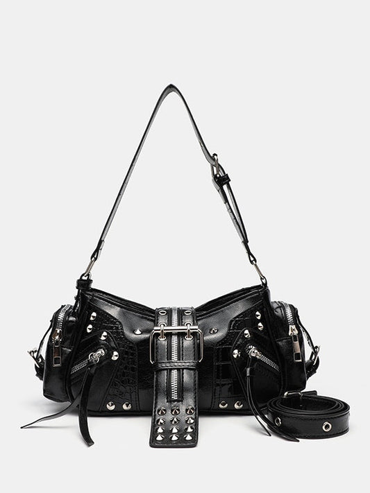 Bolso Crossbody Motero con Remaches y Diseño Urbano