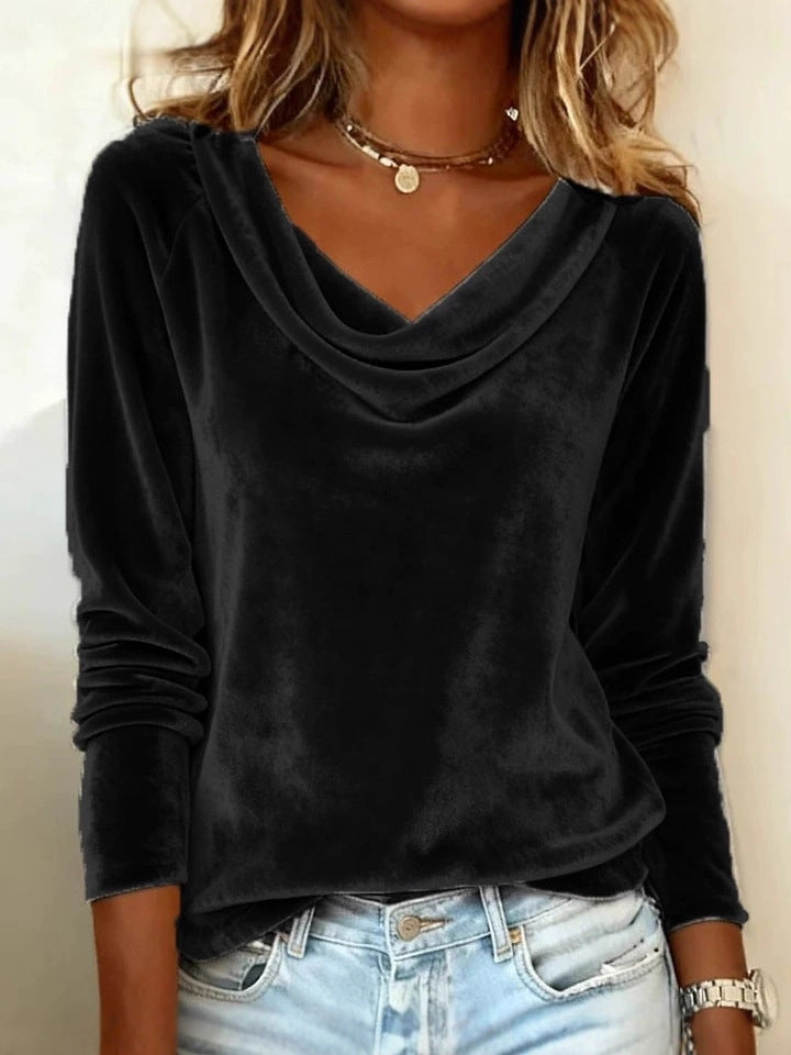 Blusa de Terciopelo Cuello Drapeado