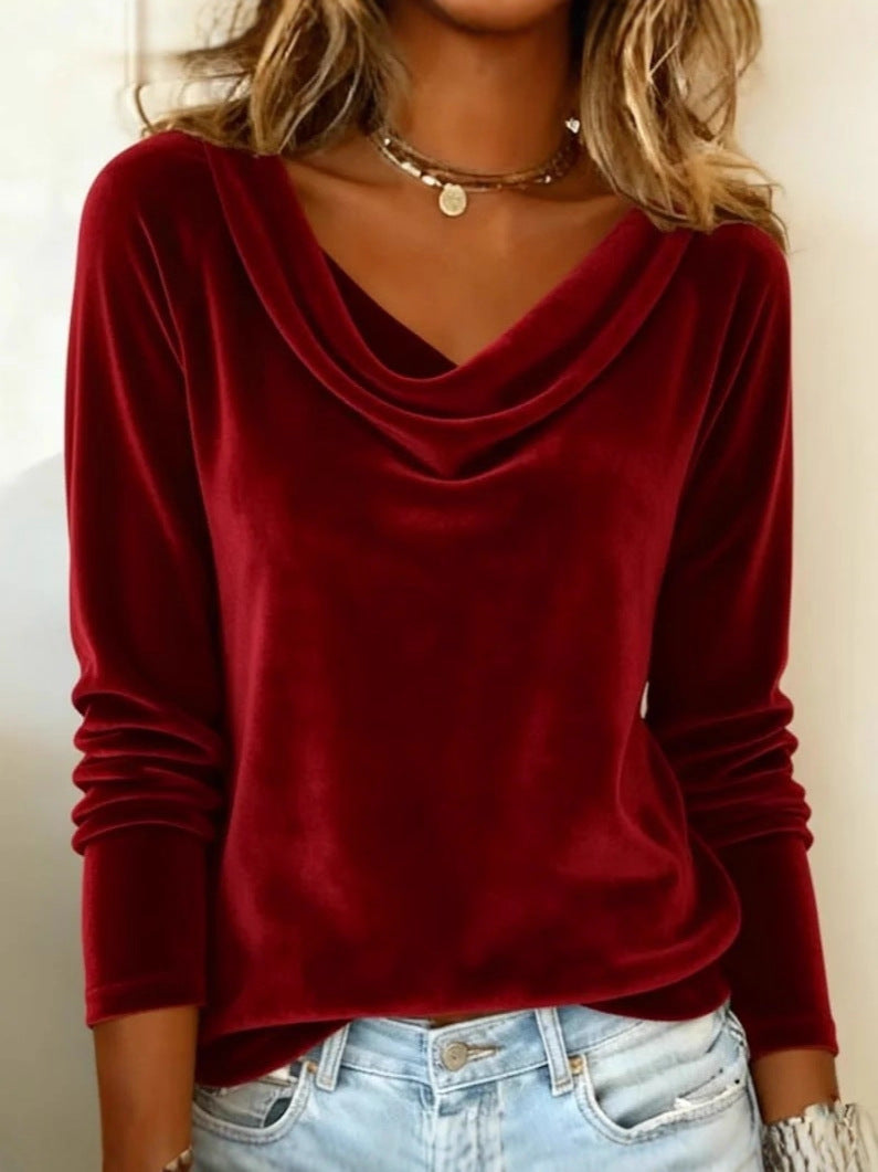 Blusa de Terciopelo Cuello Drapeado