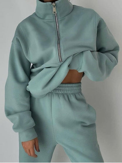 Conjunto Deportivo Casual de Dos Piezas con Sudadera de Felpa y Pantalón