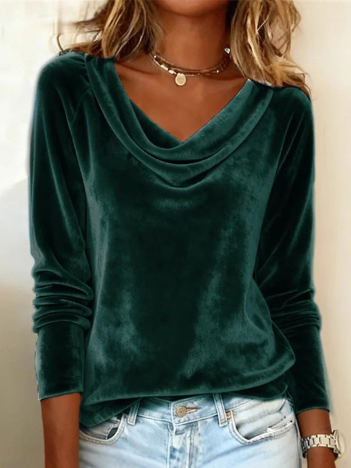 Blusa de Terciopelo Cuello Drapeado