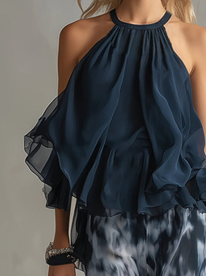 Ensemble Halter Gaze Imprimée Jambe Large