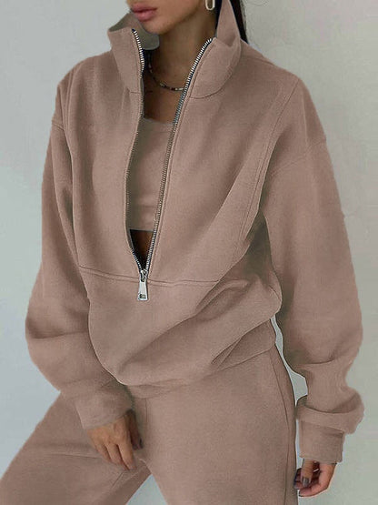 Conjunto Deportivo Casual de Dos Piezas con Sudadera de Felpa y Pantalón