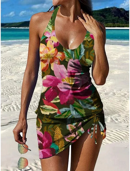 Fiesta – Tankini gráfico floral con pantalón corto, efecto vientre plano