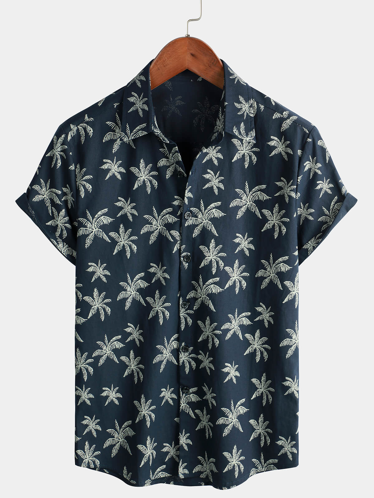 Camisa Hawaiana Palmeras Azul Marino