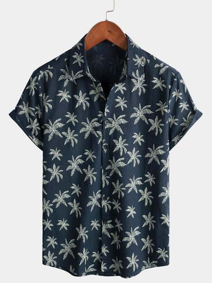 Camisa Hawaiana Palmeras Azul Marino