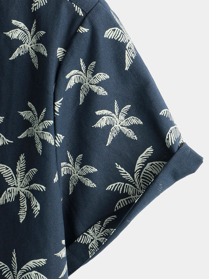 Camisa Hawaiana Palmeras Azul Marino
