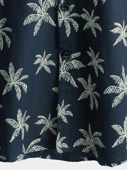 Camisa Hawaiana Palmeras Azul Marino