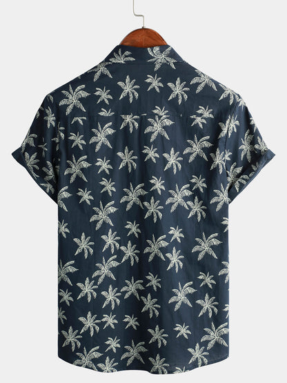 Camisa Hawaiana Palmeras Azul Marino