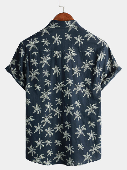 Camisa Hawaiana Palmeras Azul Marino