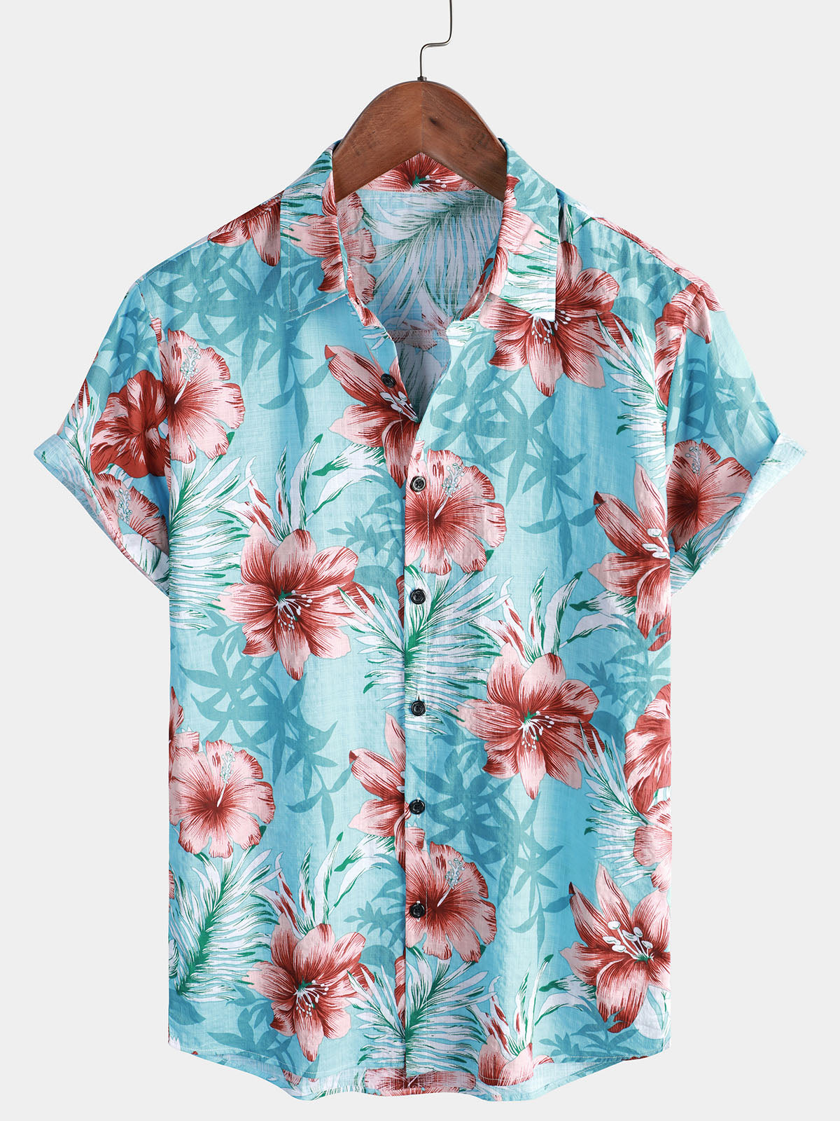 Camisa Hawaiana Hibisco Azul