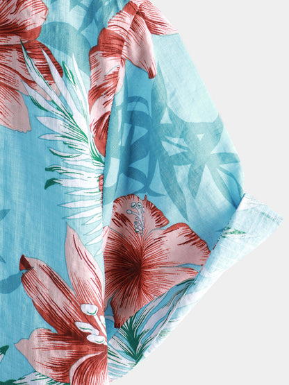 Camisa Hawaiana Hibisco Azul