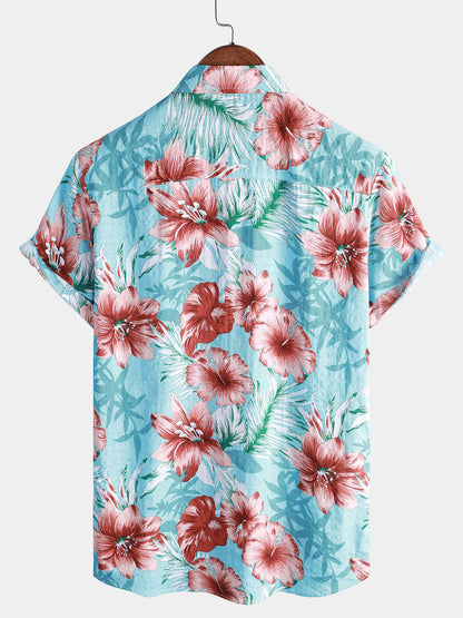 Camisa Hawaiana Hibisco Azul