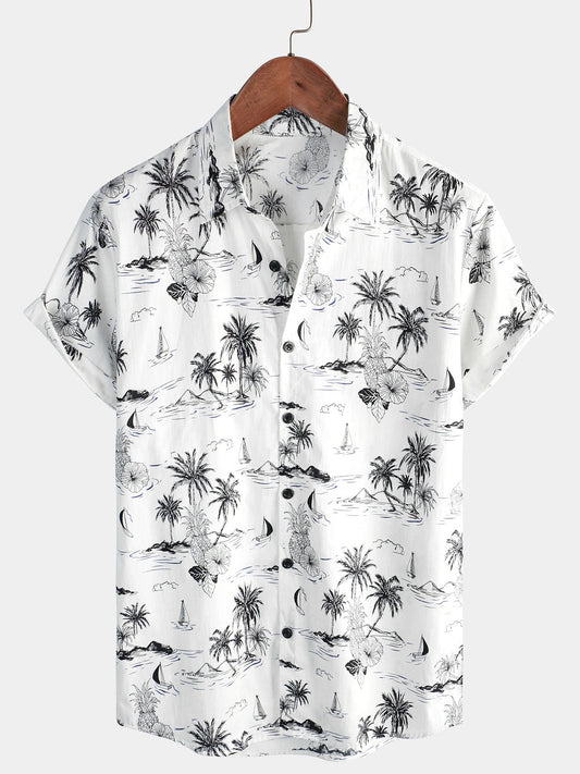 Camisa Hawaiana Tropical Piñas y Palmeras