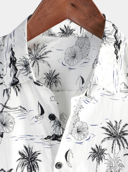 Camisa Hawaiana Tropical Piñas y Palmeras