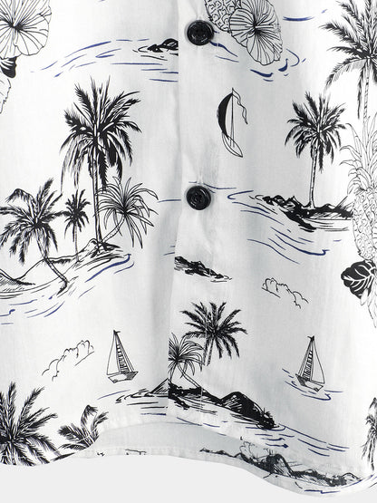 Camisa Hawaiana Tropical Piñas y Palmeras