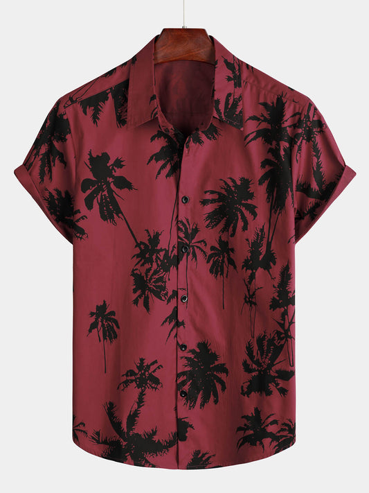 Camisa Playa Burdeos Palmeras