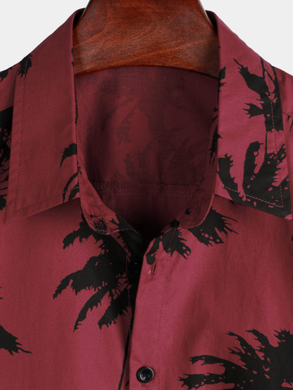 Camisa Playa Burdeos Palmeras