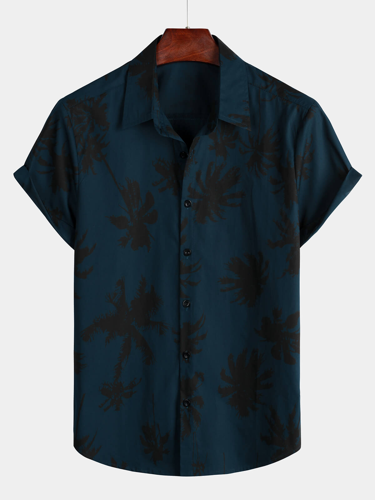 Camisa Hawaiana Palmeras Azul Marino