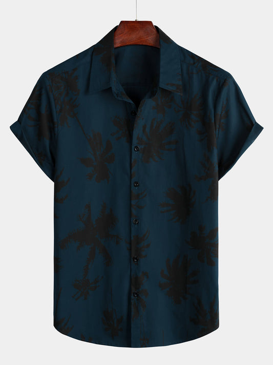 Camisa Hawaiana Palmeras Azul Marino