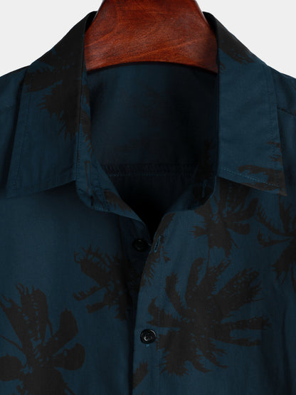 Camisa Hawaiana Palmeras Azul Marino