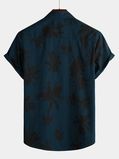 Camisa Hawaiana Palmeras Azul Marino