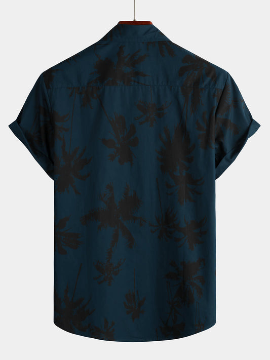 Camisa Hawaiana Palmeras Azul Marino