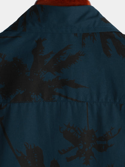 Camisa Hawaiana Palmeras Azul Marino