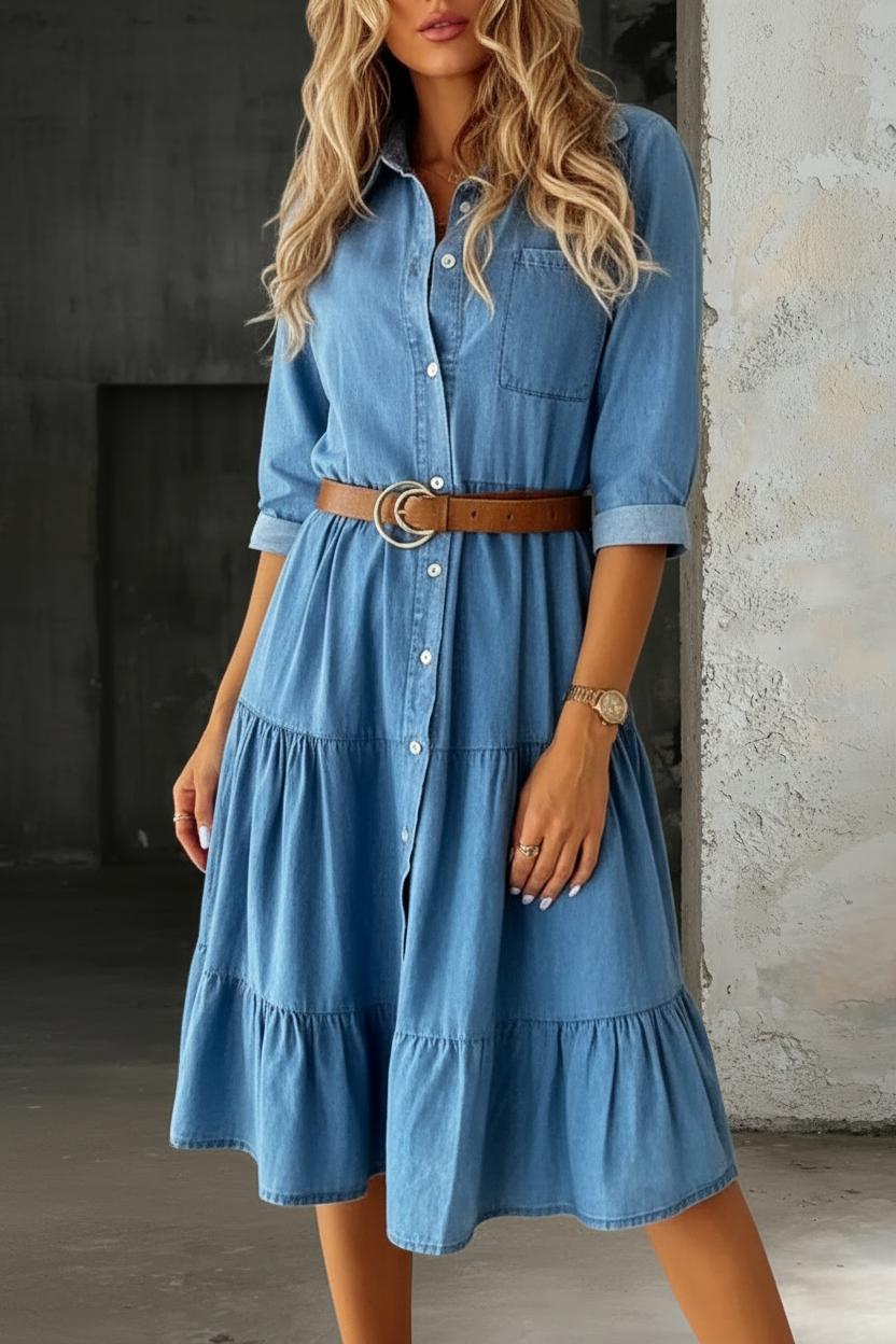 Barbara | Vestido Casual Elegante en Denim