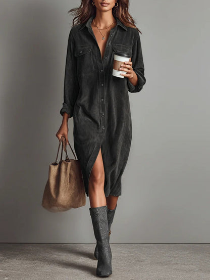 Robe midi ample en velours côtelé
