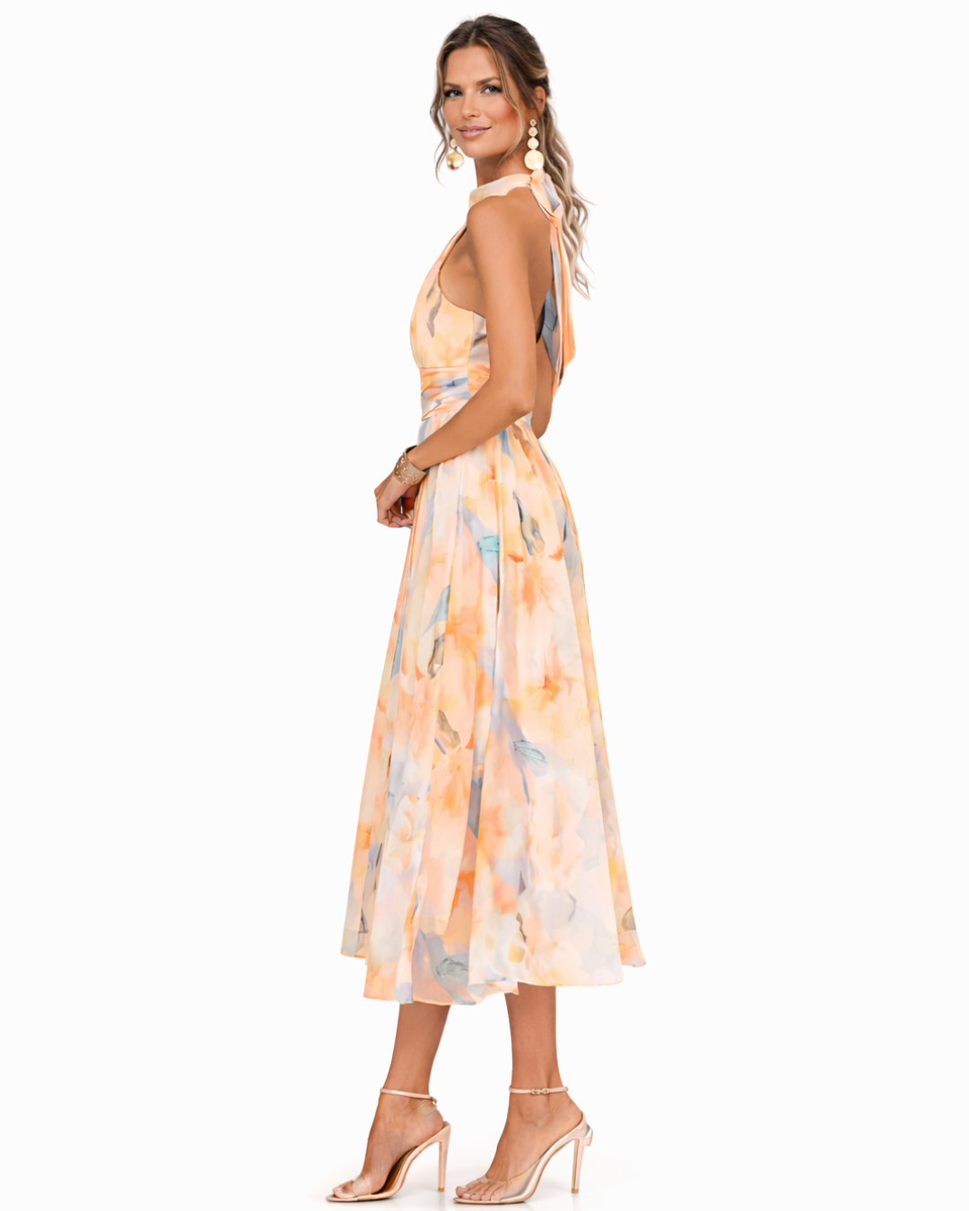 Aurora – Vestido Escote Americano Estampado Acuarela