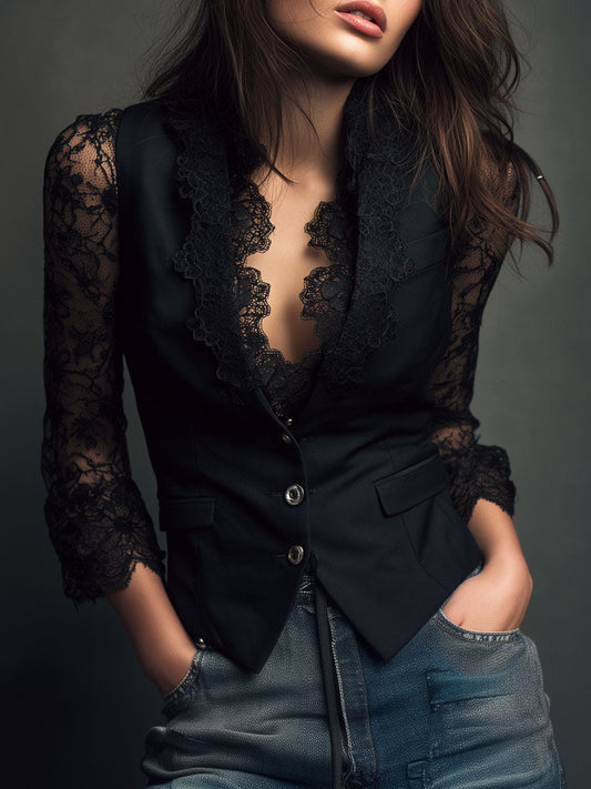 Claudia | Blazer Negro con Encaje