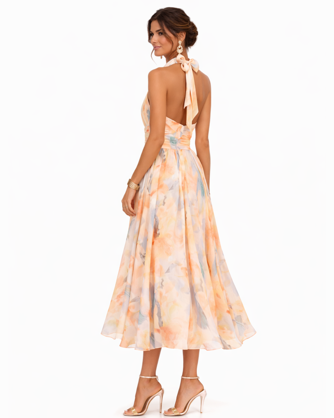 Aurora – Vestido Escote Americano Estampado Acuarela