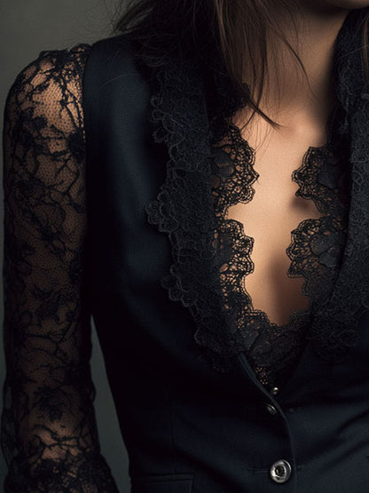 Claudia | Blazer noir avec dentelle