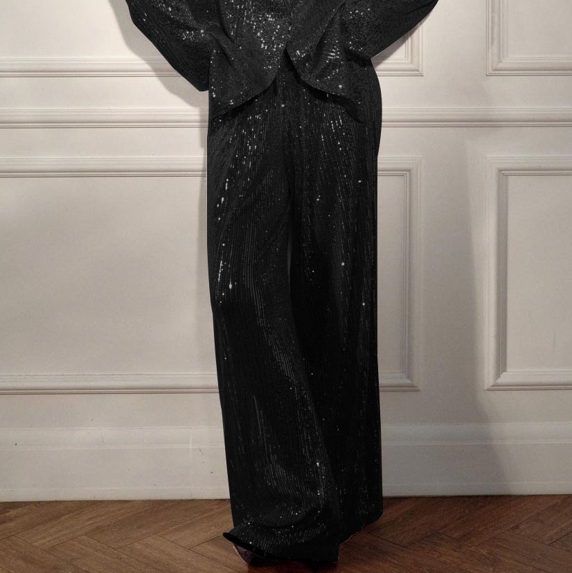 Pantalón Palazzo de Lentejuelas para Mujer – Pantalón Elegante de Pierna Ancha para Fiesta y Eventos