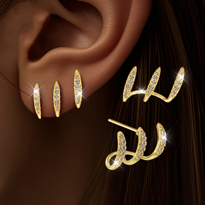 Pendientes elegantes con strass de tres garras