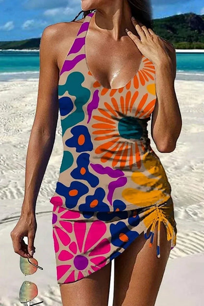 Fiesta – Tankini gráfico floral con pantalón corto, efecto vientre plano