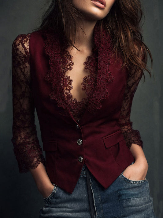 Claudia | Blazer noir avec dentelle