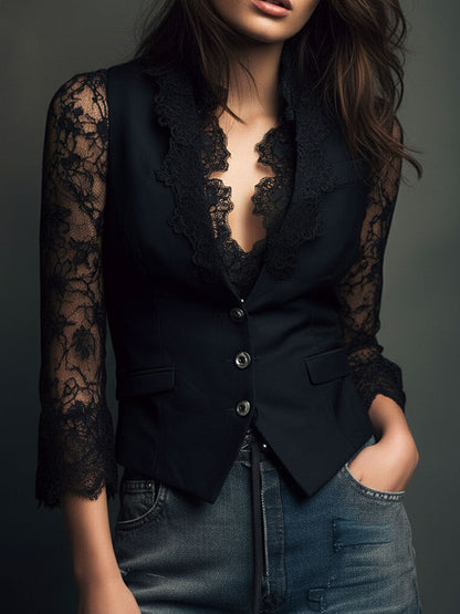 Claudia | Blazer noir avec dentelle
