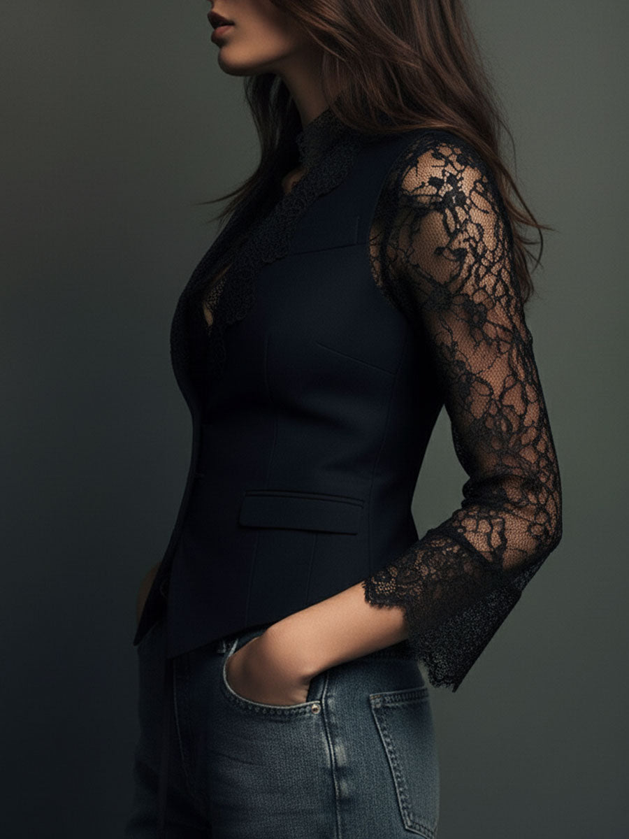 Claudia | Blazer noir avec dentelle