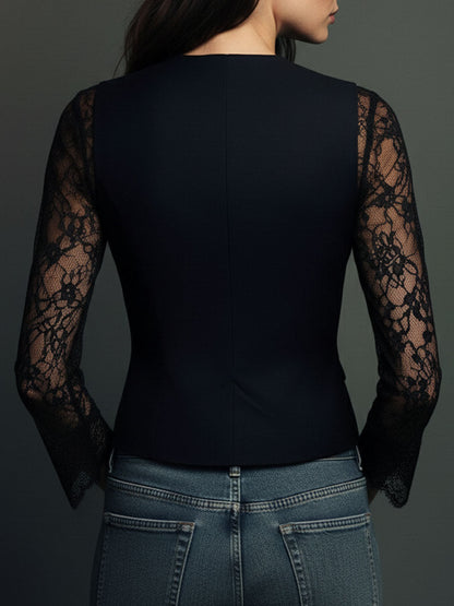 Claudia | Blazer noir avec dentelle
